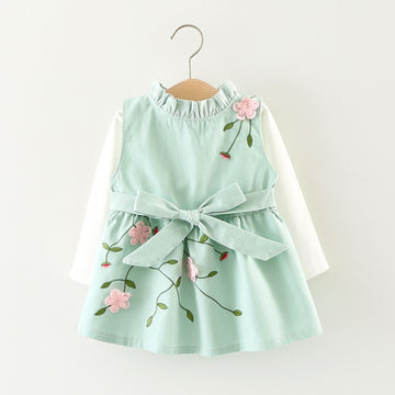 Girls Long Sleeve 2Pc Dresses and Knitted Sweater Vest